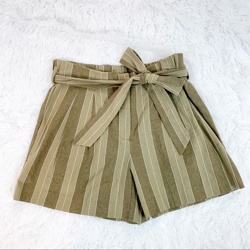 Drew stripe paper bag shorts‎ high rise olive green